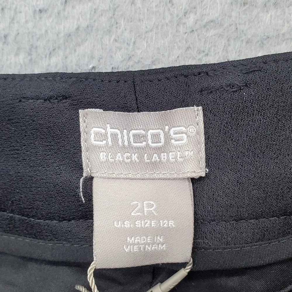 Chico's Dressy Blocked Pants Womens 12 Black Formal‎ Oxford Flat-Front Wide-Leg